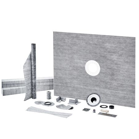 Shower Curb Kit, 60"x48" Shower Pan Kit with 2" PVC Central Flange, Waterproof Membrane, Stainless Steel Grate and Joint Sealant, Shower Pan Slope Sticks Fit for Bathroom