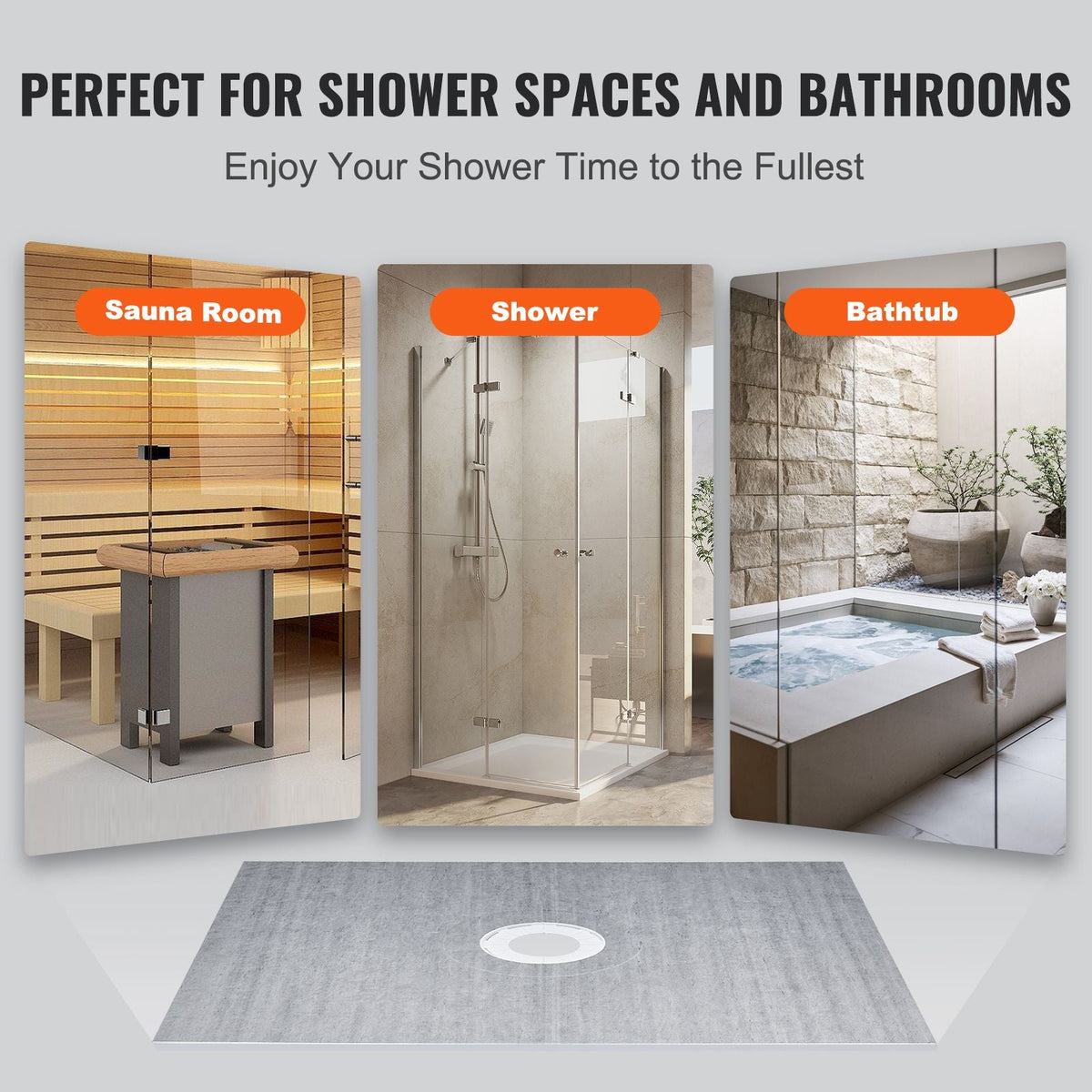 Shower Curb Kit, 60"x48" Shower Pan Kit with 2" PVC Central Flange, Waterproof Membrane, Stainless Steel Grate and Joint Sealant, Shower Pan Slope Sticks Fit for Bathroom