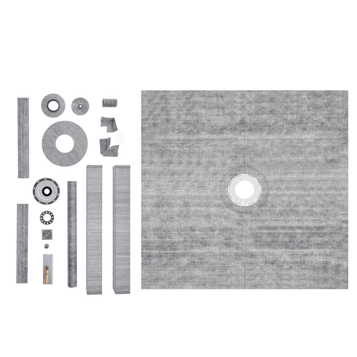 Shower Curb Kit, 72"x72" Shower Pan Kit with 2" ABS Central Flange, 4" Stainless Steel Grate, Waterproof Shower Curb & Membrane & Strip, Shower Pan Slope Sticks Fit for Bathroom