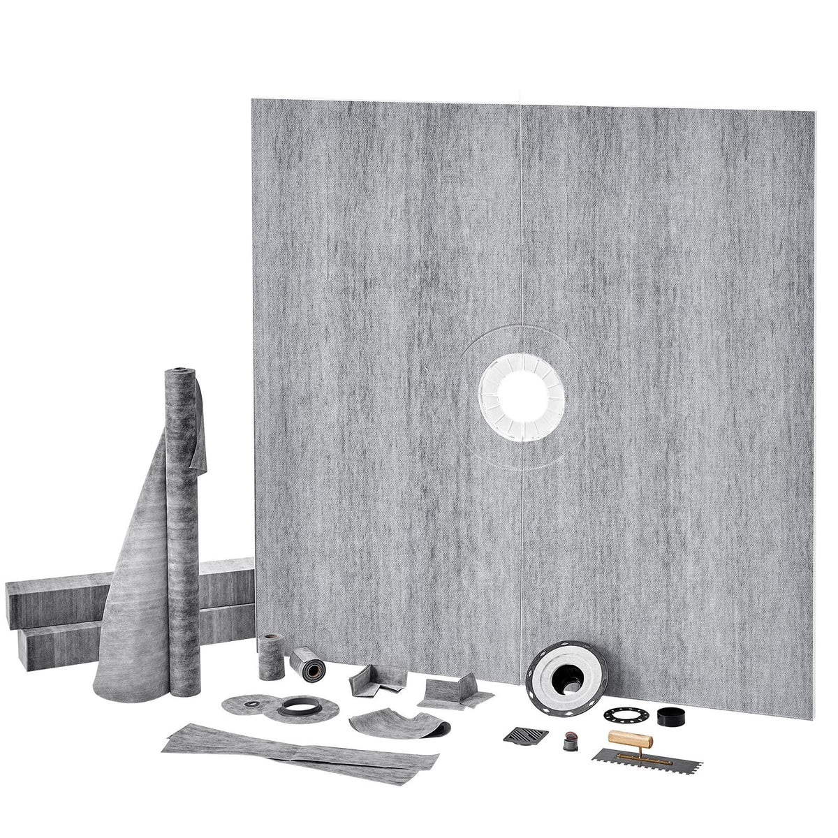 Shower Curb Kit, 72"x72" Shower Pan Kit with 2" ABS Central Flange, 4" Stainless Steel Grate, Waterproof Shower Curb & Membrane & Strip, Shower Pan Slope Sticks Fit for Bathroom