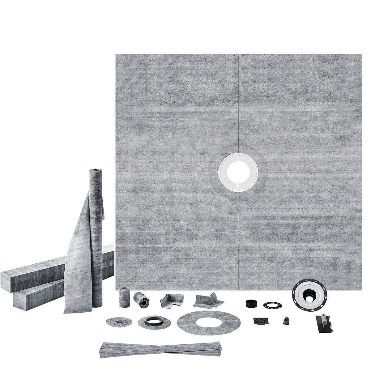 Shower Curb Kit, 72"x72" Shower Pan Kit with 2" ABS Central Flange, 4" Stainless Steel Grate, Waterproof Shower Curb & Membrane & Strip, Shower Pan Slope Sticks Fit for Bathroom