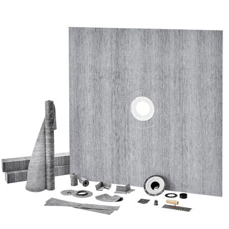 Shower Curb Kit, 72"x72" Shower Pan Kit with 2" PVC Central Flange, 4" Stainless Steel Grate, Waterproof Shower Curb & Membrane & Strip, Shower Pan Slope Sticks Fit for Bathroom