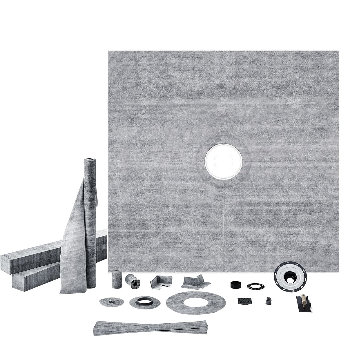 Shower Curb Kit, 72"x72" Shower Pan Kit with 2" PVC Central Flange, 4" Stainless Steel Grate, Waterproof Shower Curb & Membrane & Strip, Shower Pan Slope Sticks Fit for Bathroom