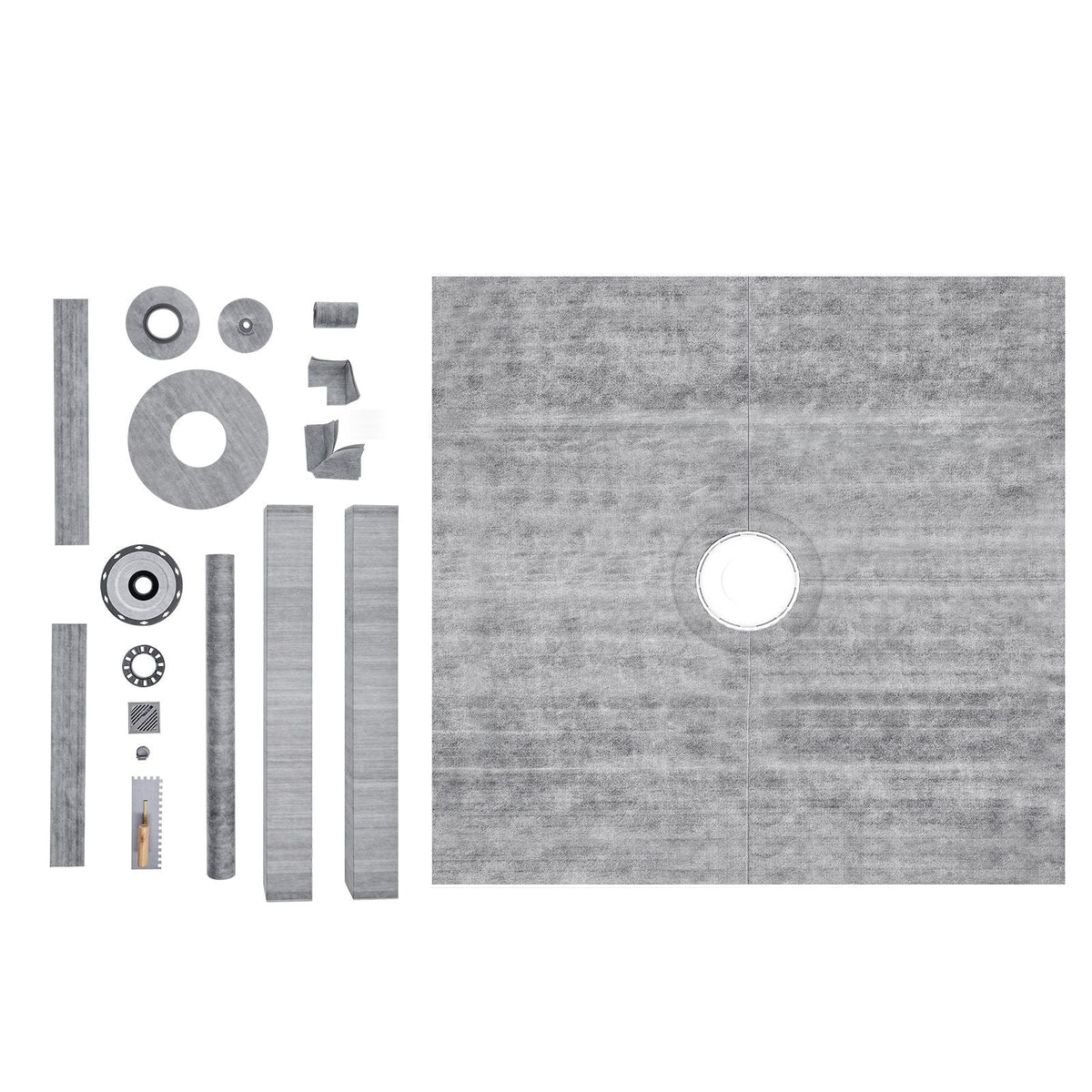 Shower Curb Kit, 72"x72" Shower Pan Kit with 2" PVC Central Flange, 4" Stainless Steel Grate, Waterproof Shower Curb & Membrane & Strip, Shower Pan Slope Sticks Fit for Bathroom