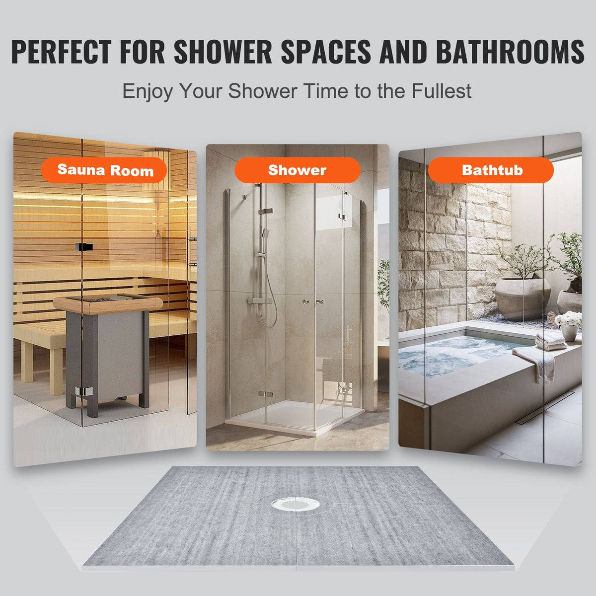 Shower Curb Kit, 72"x72" Shower Pan Kit with 2" PVC Central Flange, 4" Stainless Steel Grate, Waterproof Shower Curb & Membrane & Strip, Shower Pan Slope Sticks Fit for Bathroom