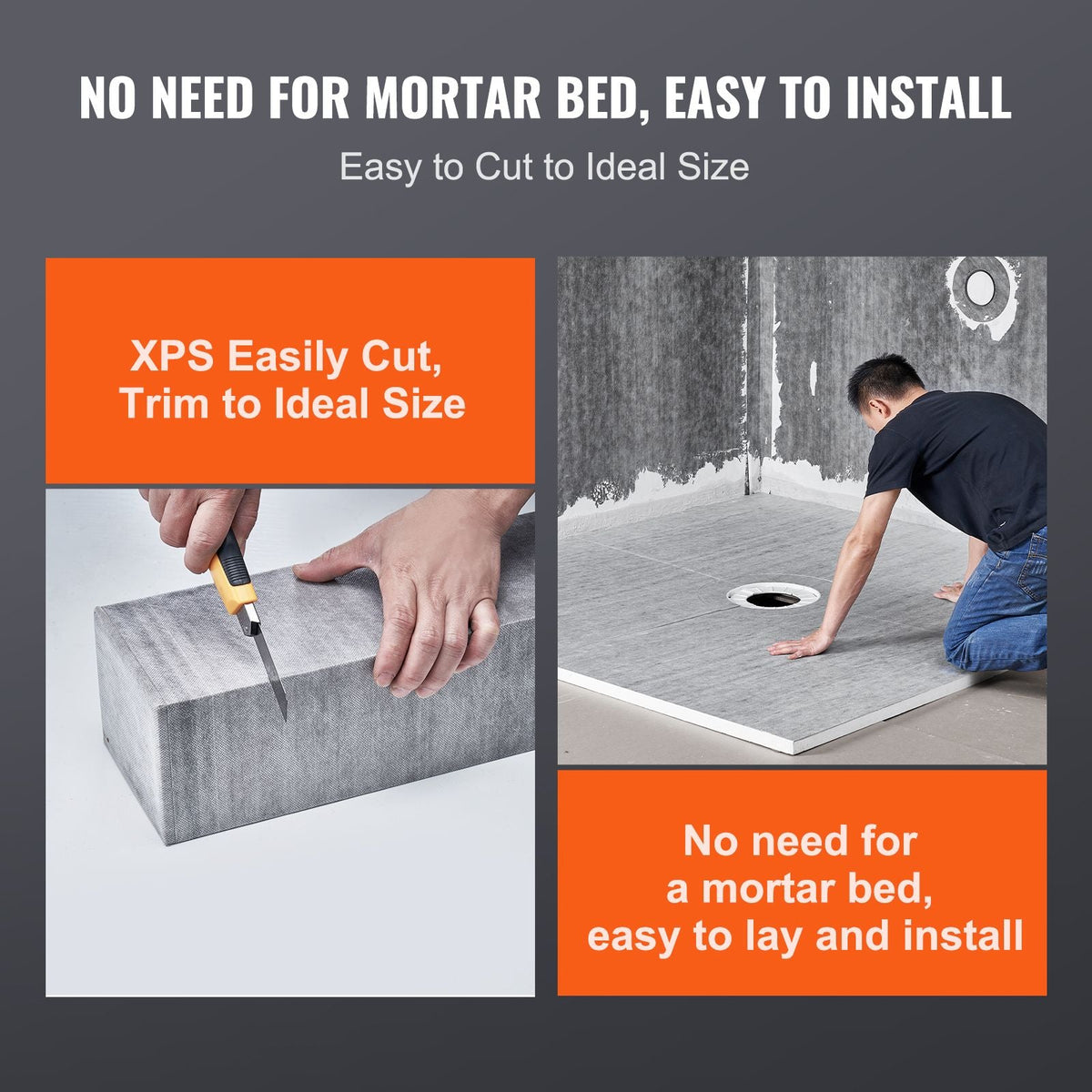 Shower Curb Kit, 72"x72" Shower Pan Kit with 2" PVC Central Flange, 4" Stainless Steel Grate, Waterproof Shower Curb & Membrane & Strip, Shower Pan Slope Sticks Fit for Bathroom