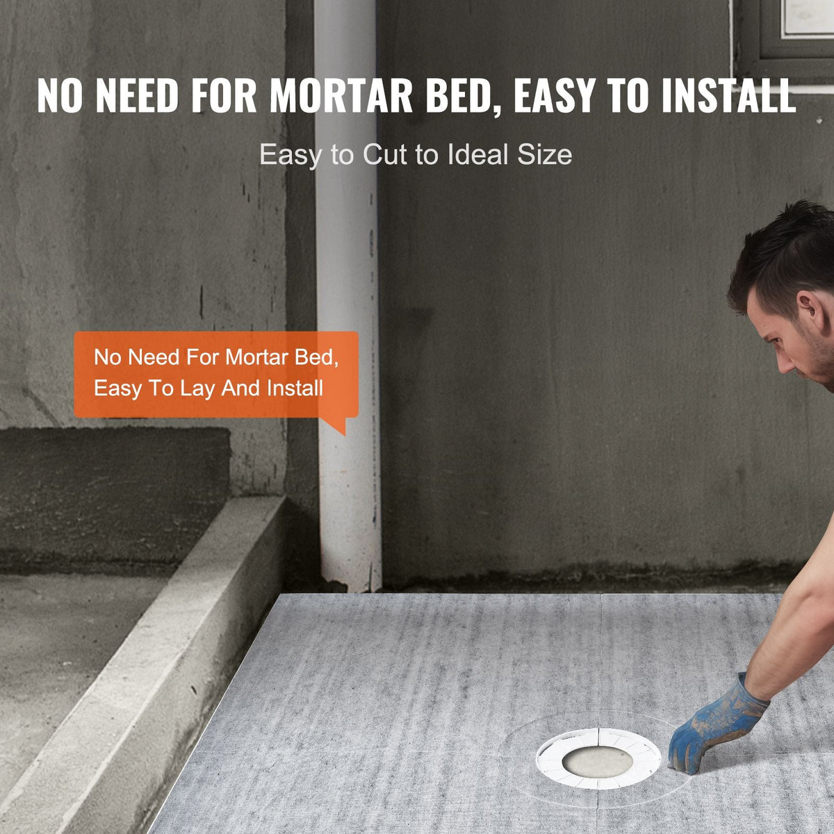 Shower Curb Kit, 72"x72" Shower Pan Kit with 6.3" Central Drain, Lightweight EPS Shower Installation Kits with 2 Waterproof Cloths, Shower Pan Slope Sticks Fit for Bathroom