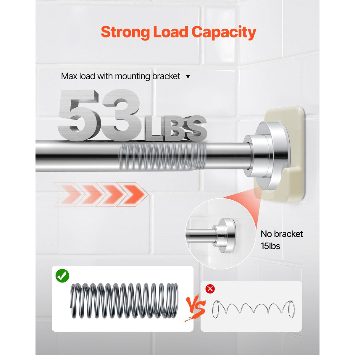 Shower Curtain Rod, 28-76 Inches, 1 Inch Diameter Adjustable Spring Tension Stainless Steel Telescoping Rod with Holders, No Drilling Non-Slip for Bathroom, Closet, Window, Room Divider, Silver