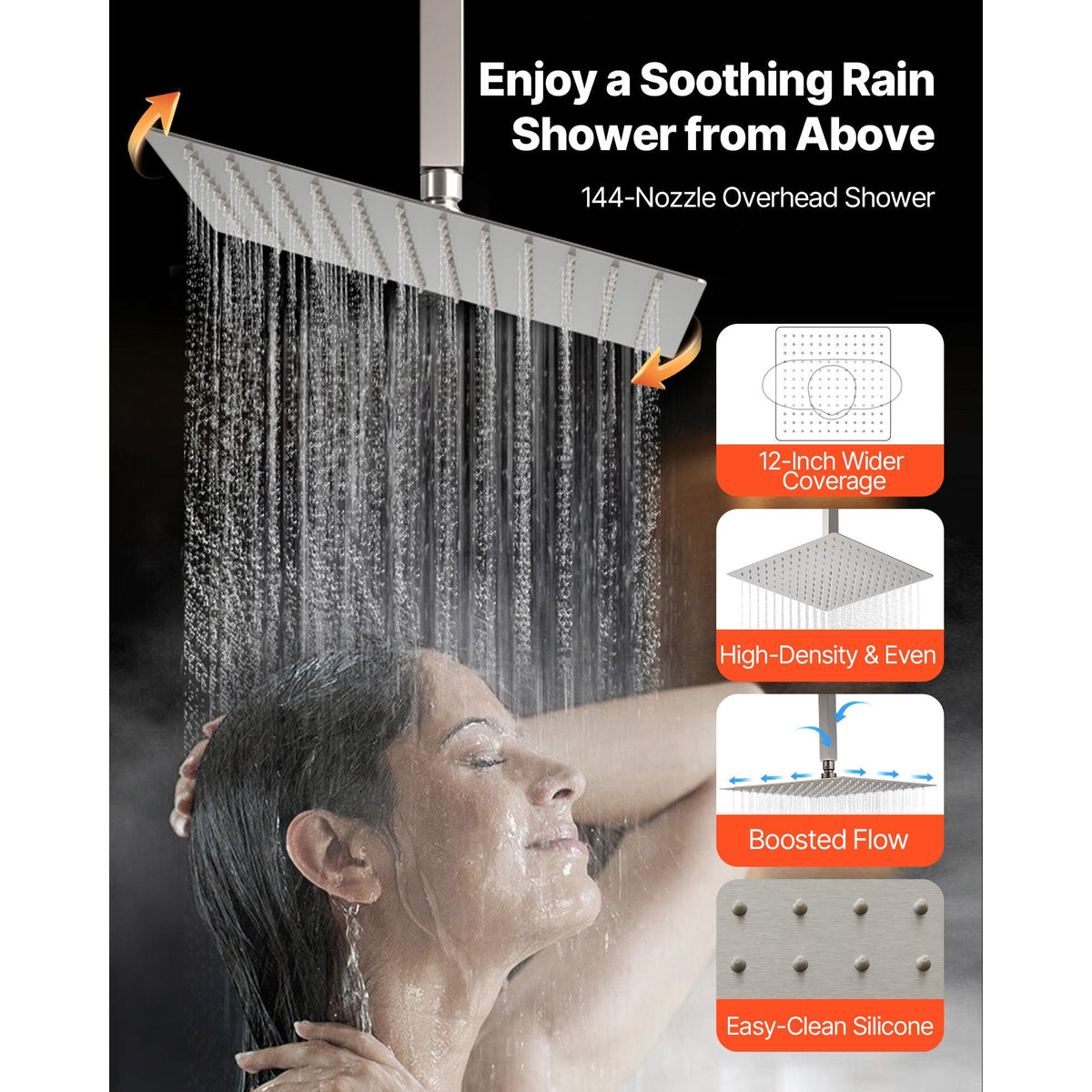 Shower Faucet Set, 12 Inch Ceiling Mount Rainfall Shower System with 6 Inch Wall Mount Head and 4 in 1 Handheld Spray, Rotatable 3-Function Dual Rain Head Brass Valve & Trim Kit, Brushed Nickel