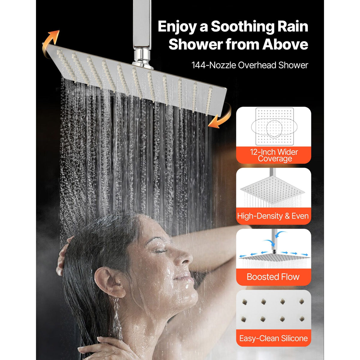 Shower Faucet Set, 12 Inch Thermostatic Ceiling Mount Rainfall Shower System with 6 Inch Wall Mount Head and 2 in 1 Handheld Spray, 3-Function Dual Rain Head Brass Valve and Trim Kit, Chrome