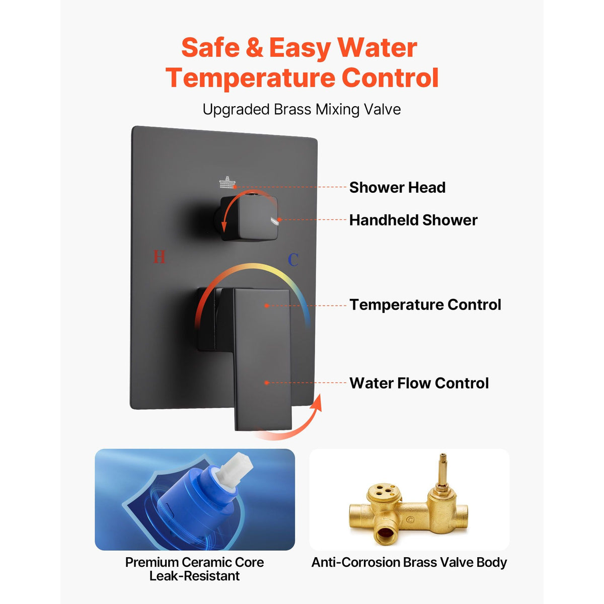 Shower Faucet Set, Rainfall Bathroom Shower System with 10-Inch Square Rain Shower Head and Handheld Spray, Ceiling Mount Bath Fixtures with Brass Valve and Trim Kit, Matte Black