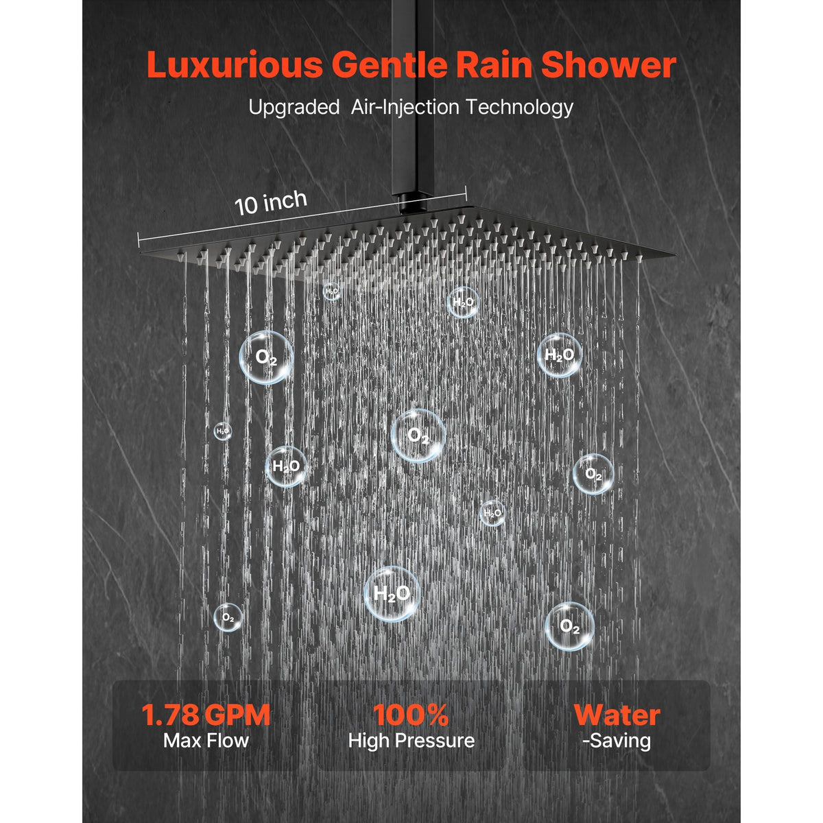 Shower Faucet Set, Rainfall Bathroom Shower System with 10-Inch Square Rain Shower Head and Handheld Spray, Ceiling Mount Bath Fixtures with Brass Valve and Trim Kit, Matte Black