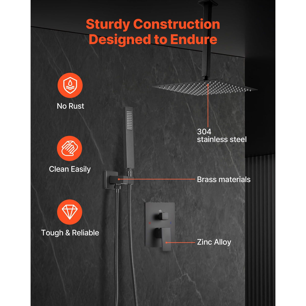 Shower Faucet Set, Rainfall Bathroom Shower System with 10-Inch Square Rain Shower Head and Handheld Spray, Ceiling Mount Bath Fixtures with Brass Valve and Trim Kit, Matte Black