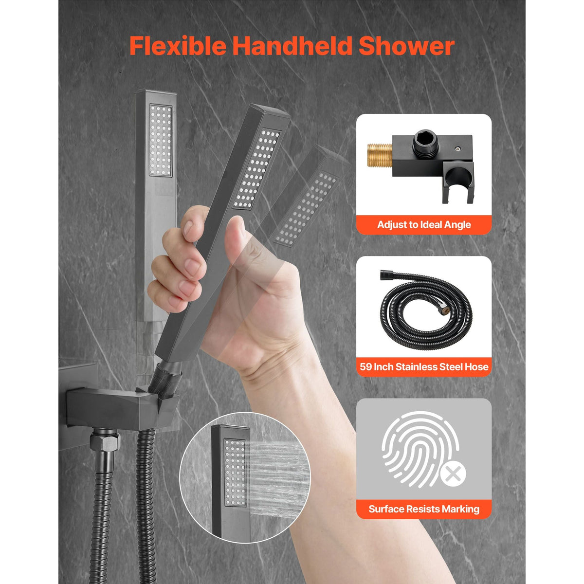 Shower Faucet Set, Rainfall Bathroom Shower System with 10-Inch Square Rain Shower Head and Handheld Spray, Ceiling Mount Bath Fixtures with Brass Valve and Trim Kit, Matte Black
