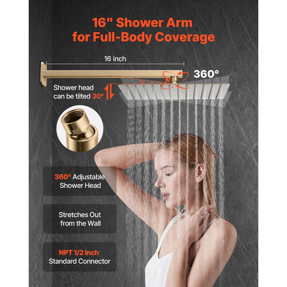 Shower Faucet Set, Rainfall Bathroom Shower System with 12-Inch Square Rain Shower Head and Handheld Spray, Wall Mounted Bath Fixtures with Brass Valve and Trim Kit, Brushed Gold