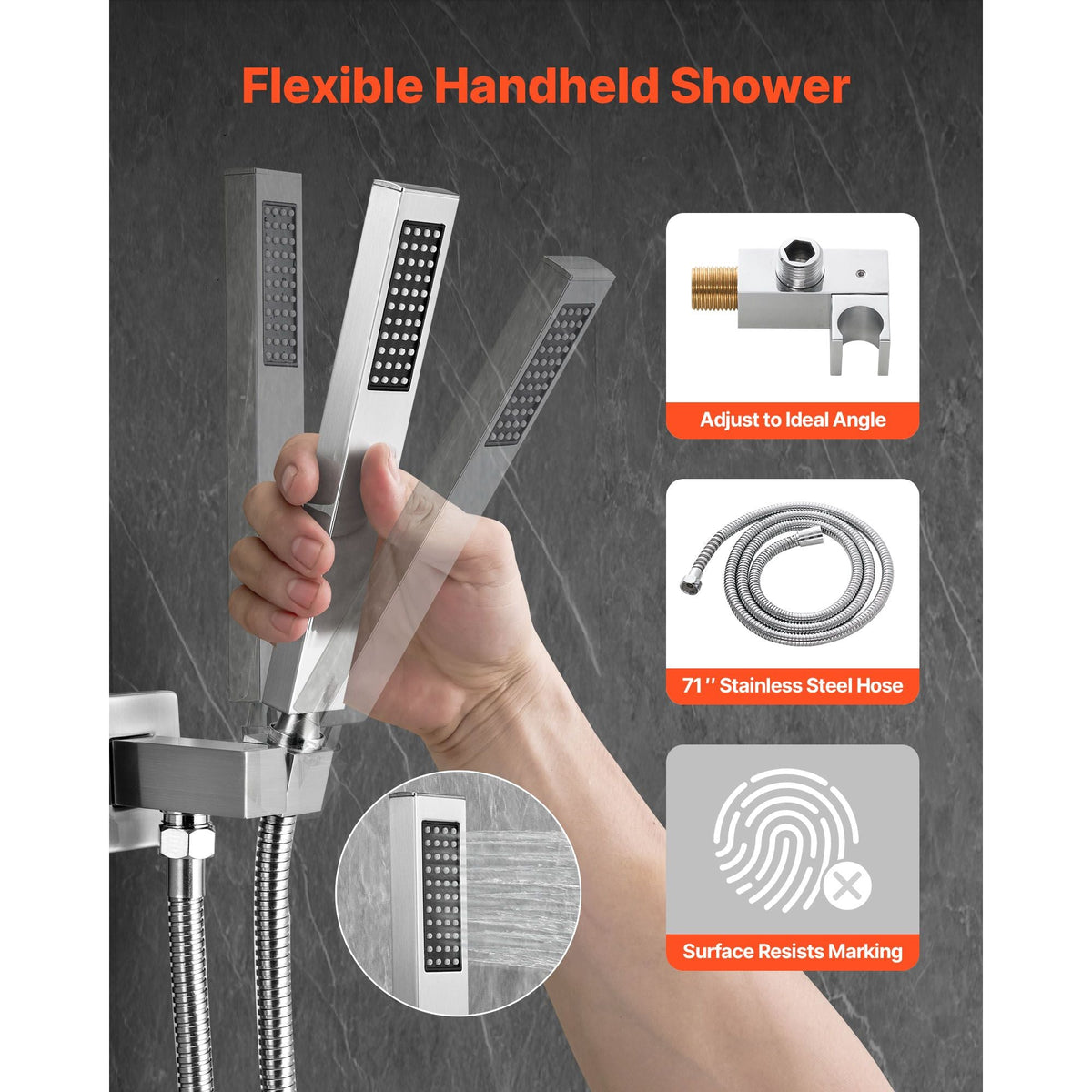 Shower Faucet Set, Rainfall Bathroom Shower System with 12-Inch Square Rain Shower Head and Handheld Spray, Wall Mounted Bath Fixtures with Brass Valve and Trim Kit, Brushed Nickel