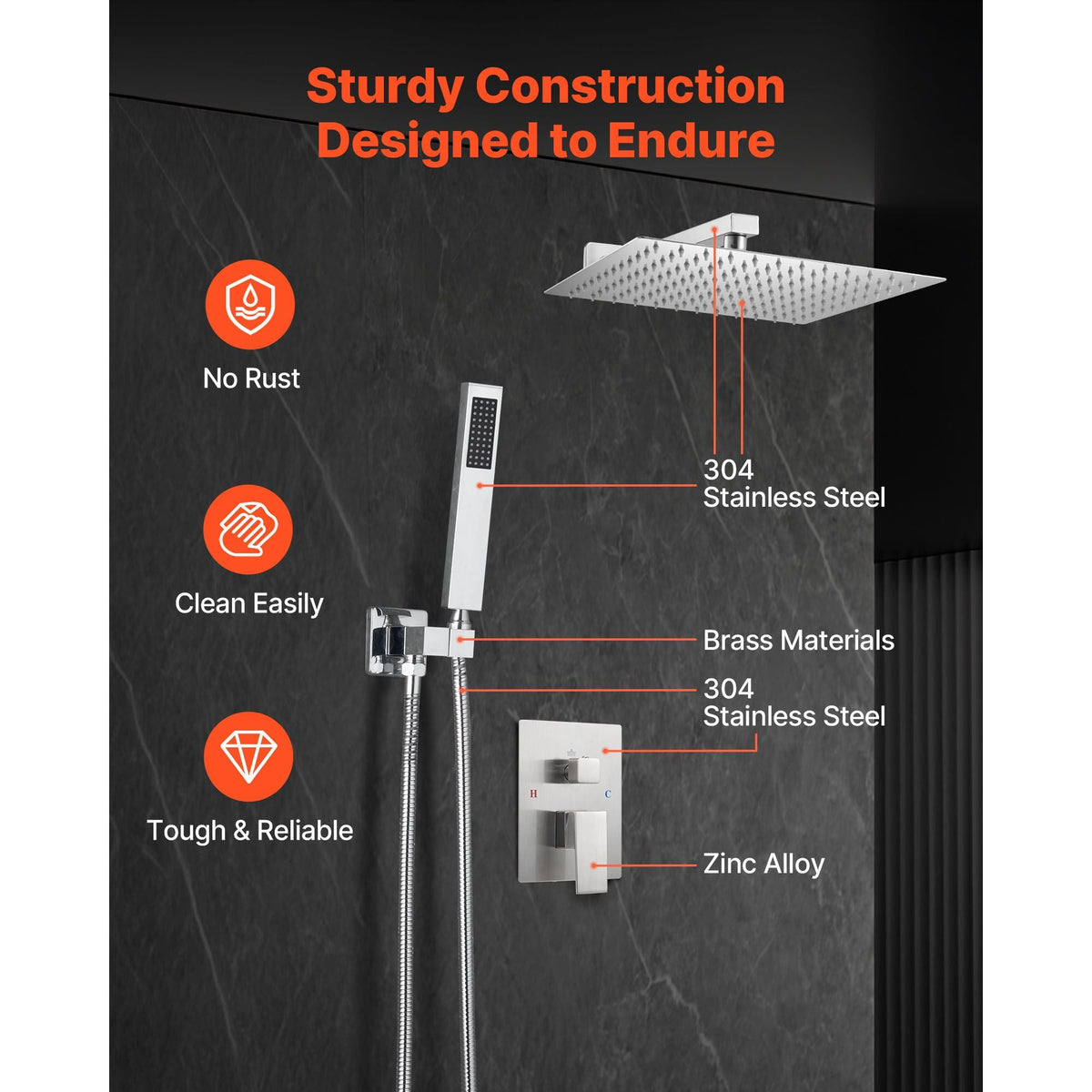 Shower Faucet Set, Rainfall Bathroom Shower System with 12-Inch Square Rain Shower Head and Handheld Spray, Wall Mounted Bath Fixtures with Brass Valve and Trim Kit, Brushed Nickel