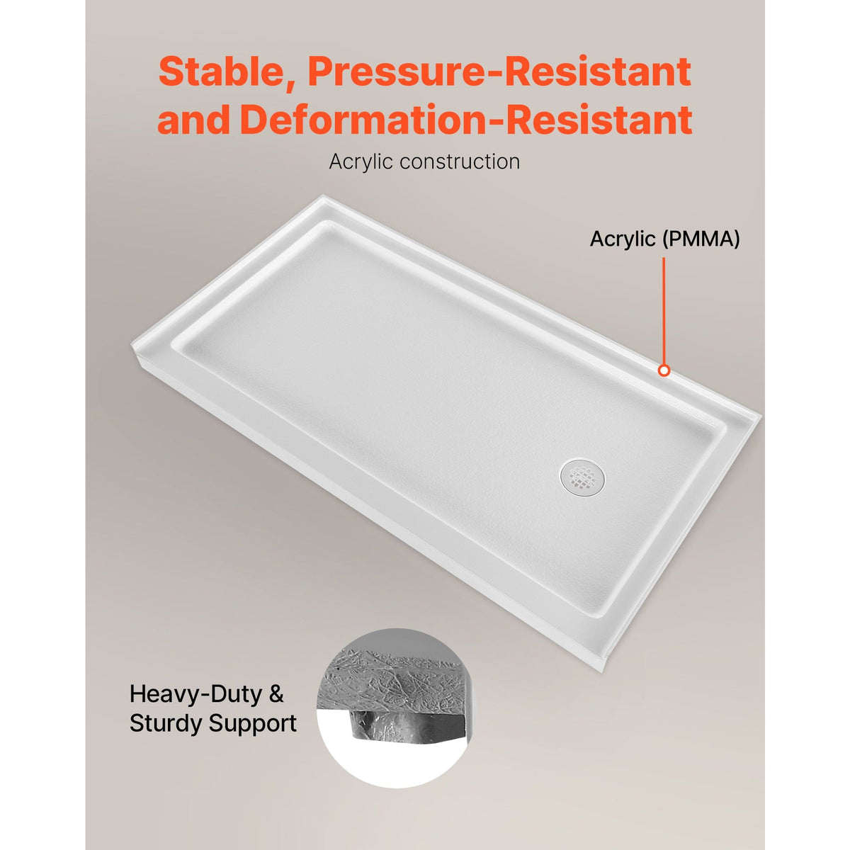 Shower Pan, 60″ L x 30″ W Single Threshold Shower Base, Rectangle Acrylic & PVC Showering Base in White, Slip-Resistant Showering Pan Bases with Drain & Cover for Bathroom, Right Drain Location