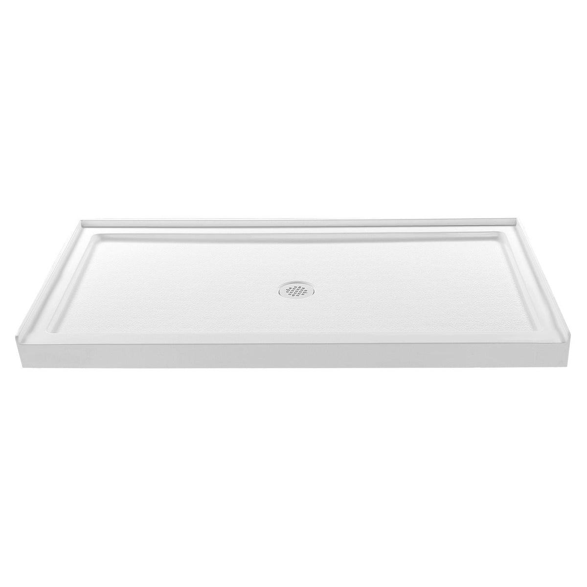 Shower Pan, 60″ L x 32″ W Single Threshold Shower Base, Rectangle Acrylic & PVC Showering Base in White, Slip-Resistant Showering Pan Bases with Drain & Cover for Bathroom, Center Drain Location