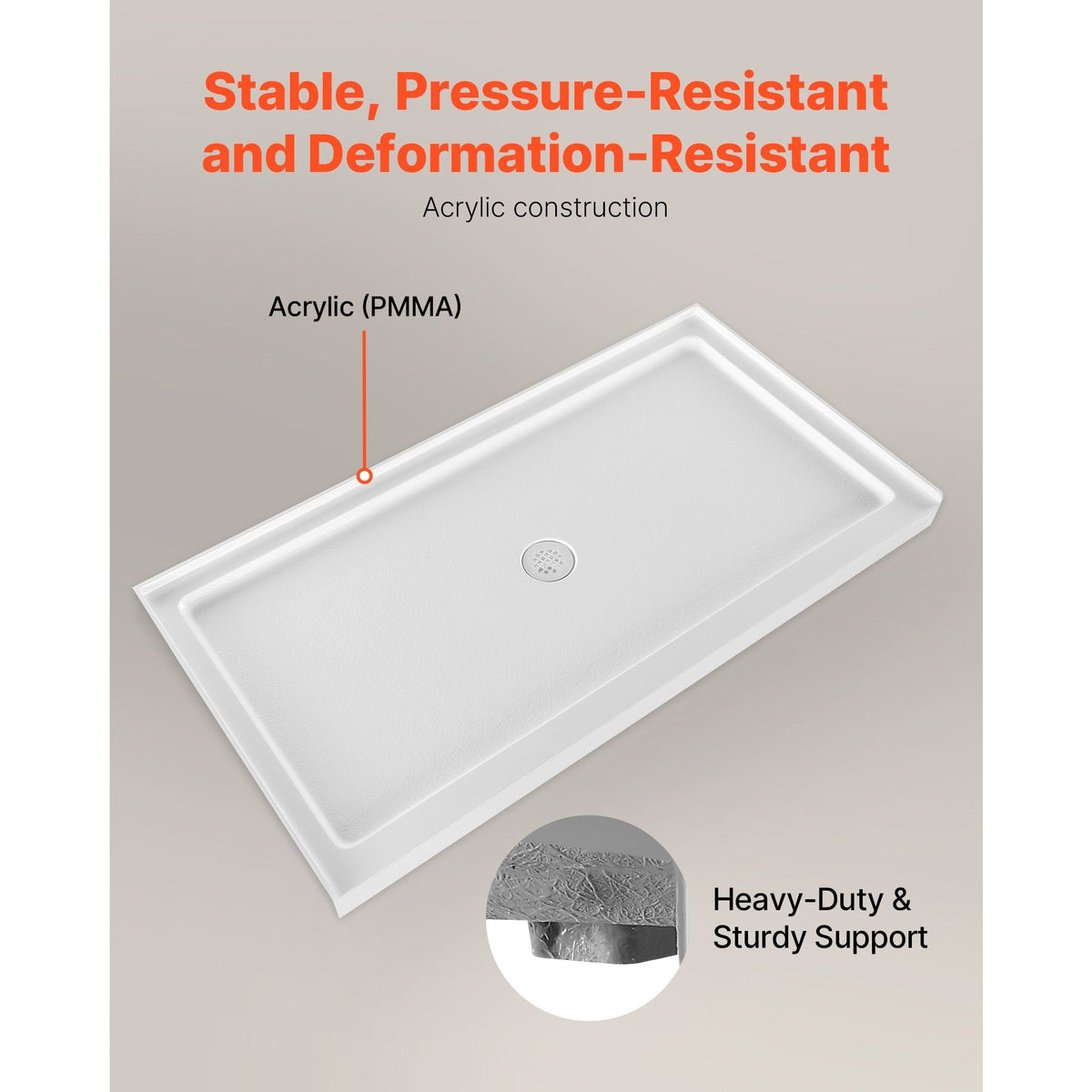 Shower Pan, 60″ L x 32″ W Single Threshold Shower Base, Rectangle Acrylic & PVC Showering Base in White, Slip-Resistant Showering Pan Bases with Drain & Cover for Bathroom, Center Drain Location