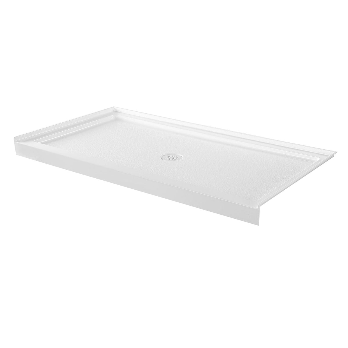 Shower Pan, 60″ L x 32″ W Single Threshold Shower Base, Rectangle Acrylic & PVC Showering Base in White, Slip-Resistant Showering Pan Bases with Drain & Cover for Bathroom, Center Drain Location