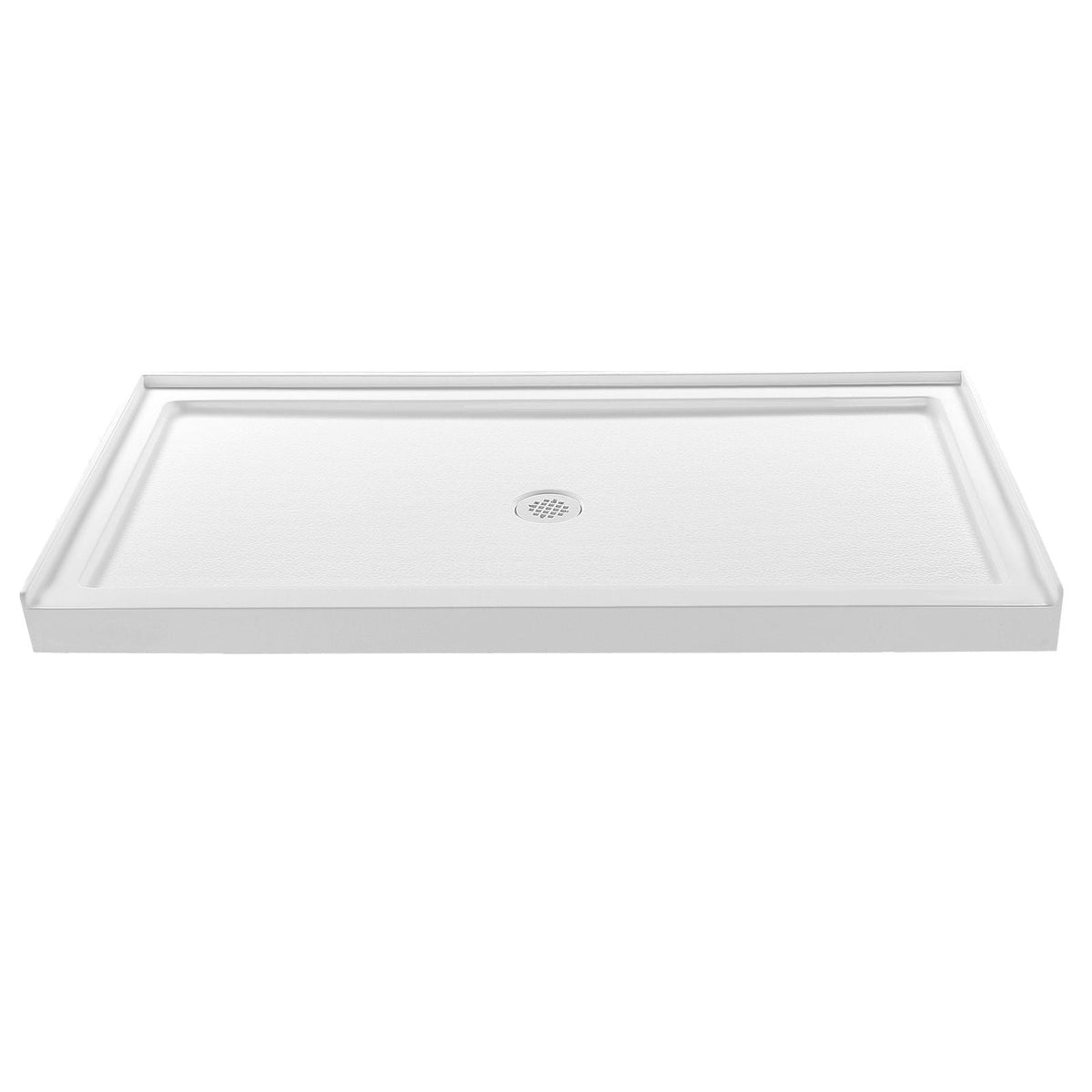 Shower Pan, 60″ L x 32″ W Single Threshold Shower Base, Rectangle Acrylic & PVC Showering Base in White, Slip-Resistant Showering Pan Bases with Drain & Cover for Bathroom, Center Drain Location