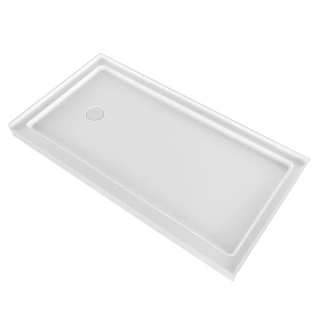 Shower Pan, 60″ L x 32″ W Single Threshold Shower Base, Rectangle Acrylic & PVC Showering Base in White, Slip-Resistant Showering Pan Bases with Drain & Cover for Bathroom, Left Drain Location