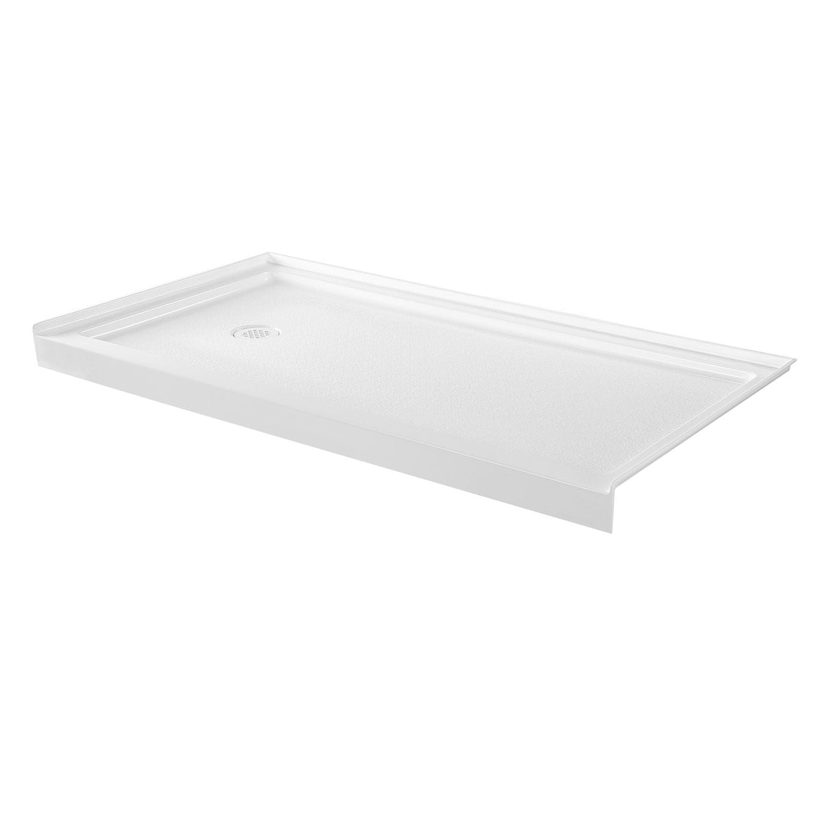 Shower Pan, 60″ L x 32″ W Single Threshold Shower Base, Rectangle Acrylic & PVC Showering Base in White, Slip-Resistant Showering Pan Bases with Drain & Cover for Bathroom, Left Drain Location