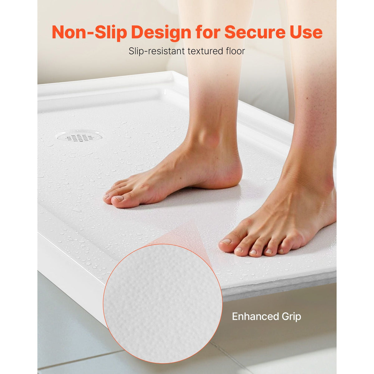 Shower Pan, 60″ L x 32″ W Single Threshold Shower Base, Rectangle Acrylic & PVC Showering Base in White, Slip-Resistant Showering Pan Bases with Drain & Cover for Bathroom, Left Drain Location