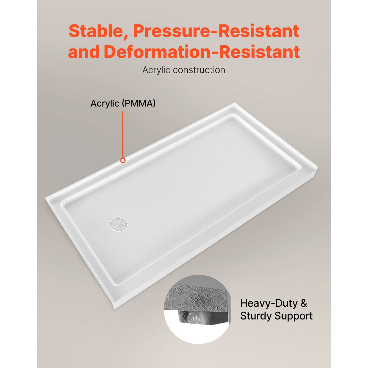 Shower Pan, 60″ L x 32″ W Single Threshold Shower Base, Rectangle Acrylic & PVC Showering Base in White, Slip-Resistant Showering Pan Bases with Drain & Cover for Bathroom, Left Drain Location