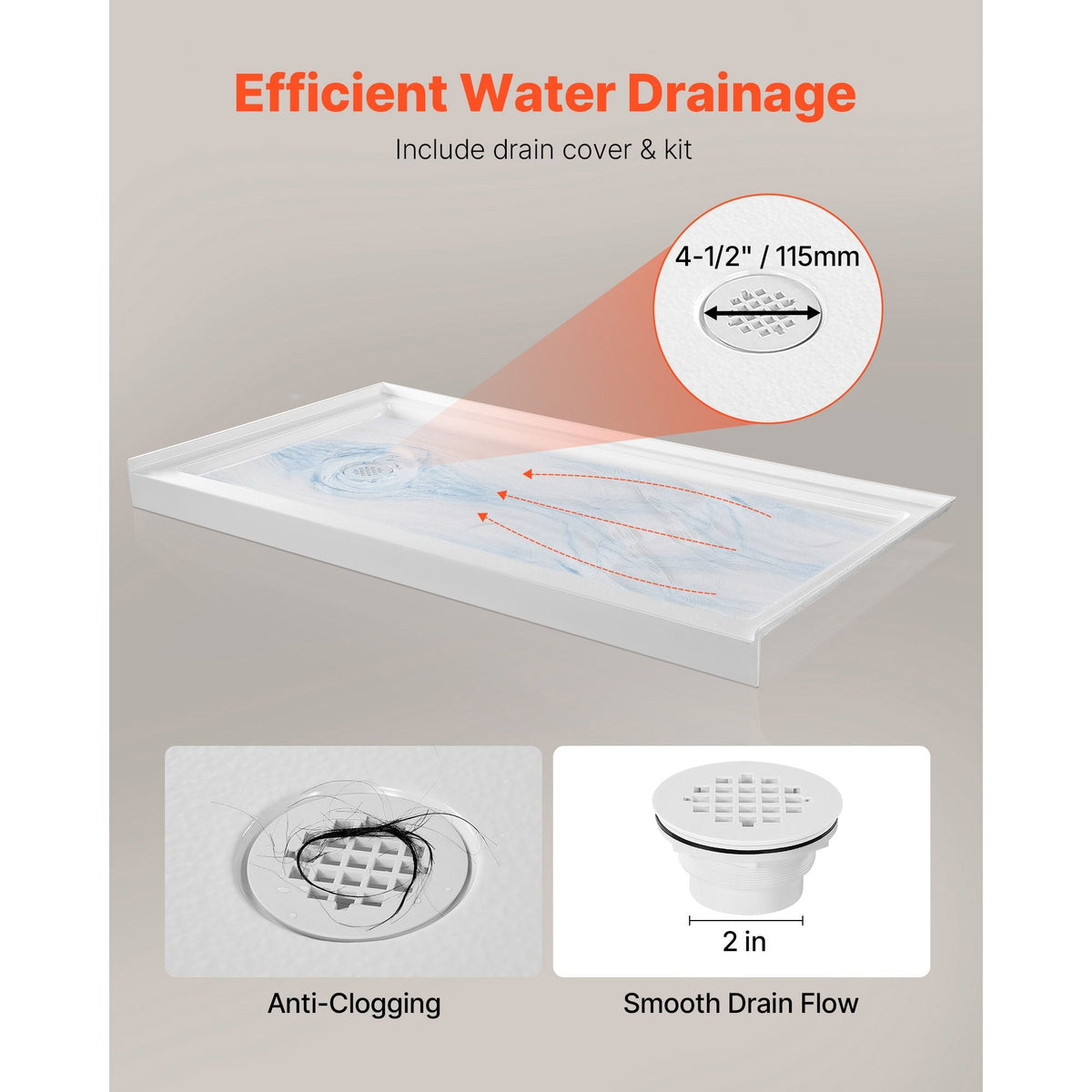 Shower Pan, 60″ L x 32″ W Single Threshold Shower Base, Rectangle Acrylic & PVC Showering Base in White, Slip-Resistant Showering Pan Bases with Drain & Cover for Bathroom, Left Drain Location