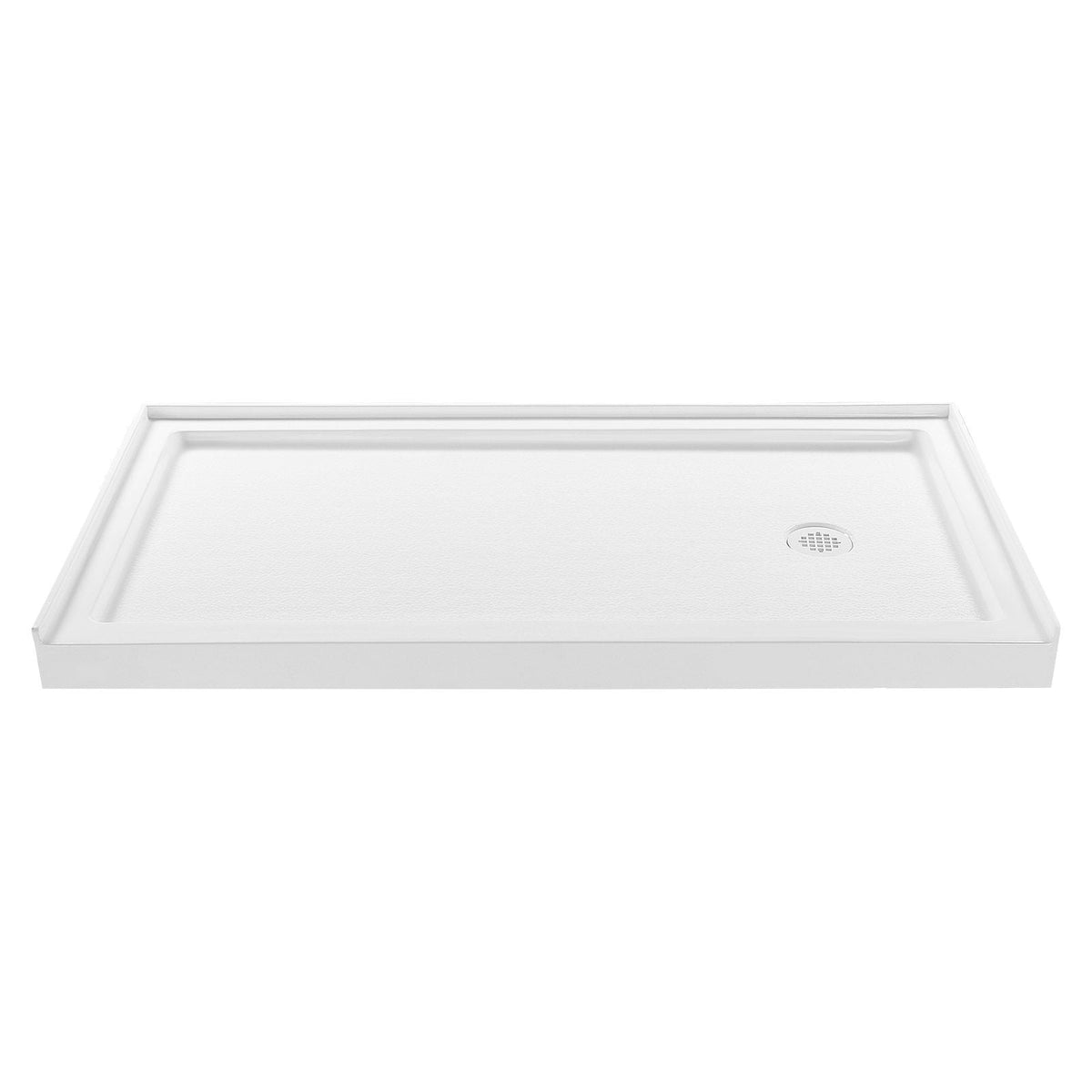 Shower Pan, 60″ L x 32″ W Single Threshold Shower Base, Rectangle Acrylic & PVC Showering Base in White, Slip-Resistant Showering Pan Bases with Drain & Cover for Bathroom, Right Drain Location