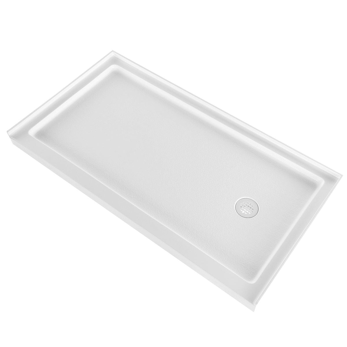Shower Pan, 60″ L x 32″ W Single Threshold Shower Base, Rectangle Acrylic & PVC Showering Base in White, Slip-Resistant Showering Pan Bases with Drain & Cover for Bathroom, Right Drain Location