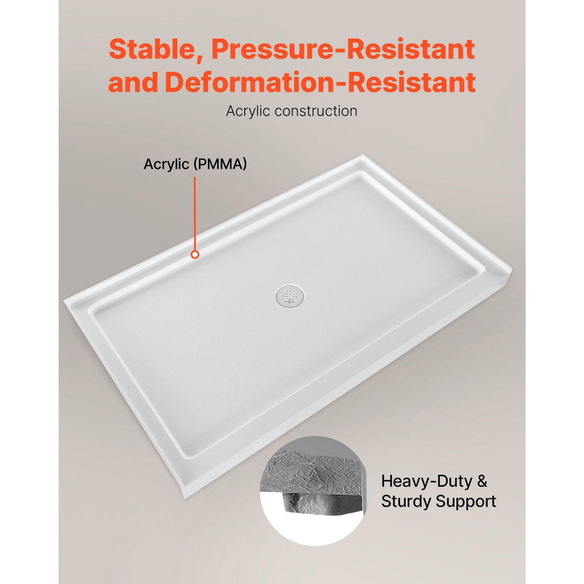 Shower Pan, 60″ L x 36″ W Single Threshold Shower Base, Rectangle Acrylic & PVC Showering Base in White, Slip-Resistant Showering Pan Bases with Drain & Cover for Bathroom, Center Drain Location