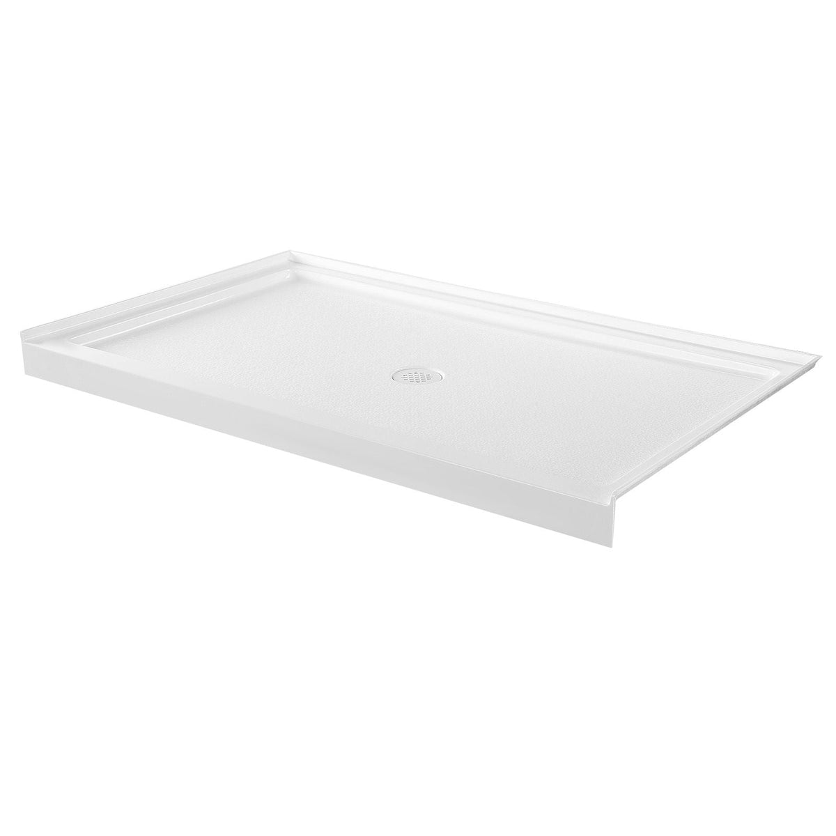 Shower Pan, 60″ L x 36″ W Single Threshold Shower Base, Rectangle Acrylic & PVC Showering Base in White, Slip-Resistant Showering Pan Bases with Drain & Cover for Bathroom, Center Drain Location
