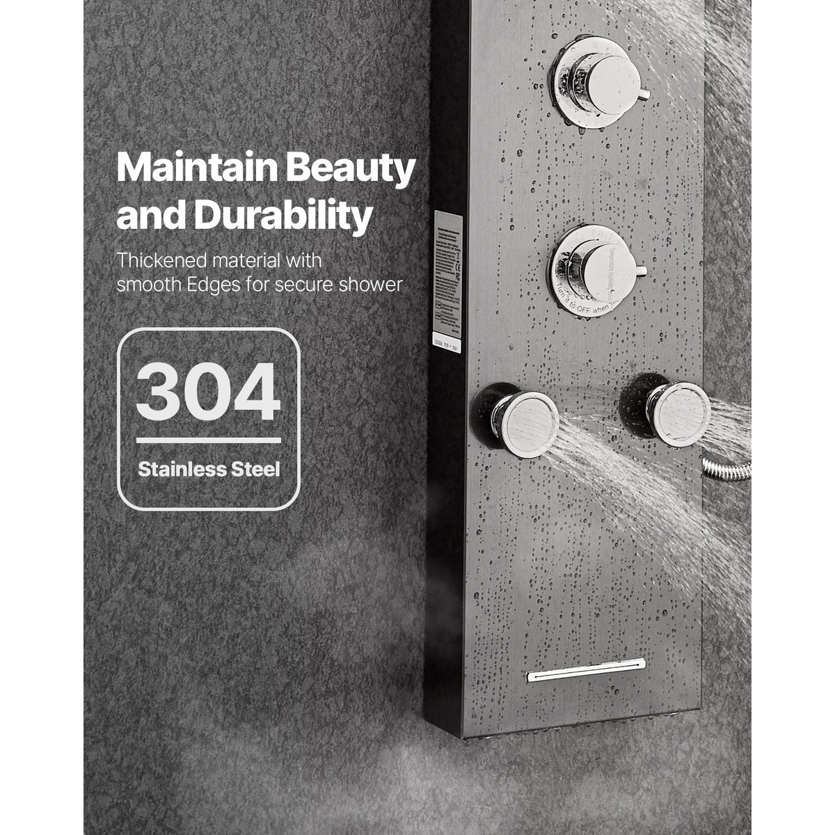 Shower Panel Tower System with Rainfall Shower Head, LED, 53 in Brushed Stainless Steel Shower Column, 6-Function Faucet, Wall-Mount Rain Massage System with 5 Body Jets, Handheld, Tub Spout