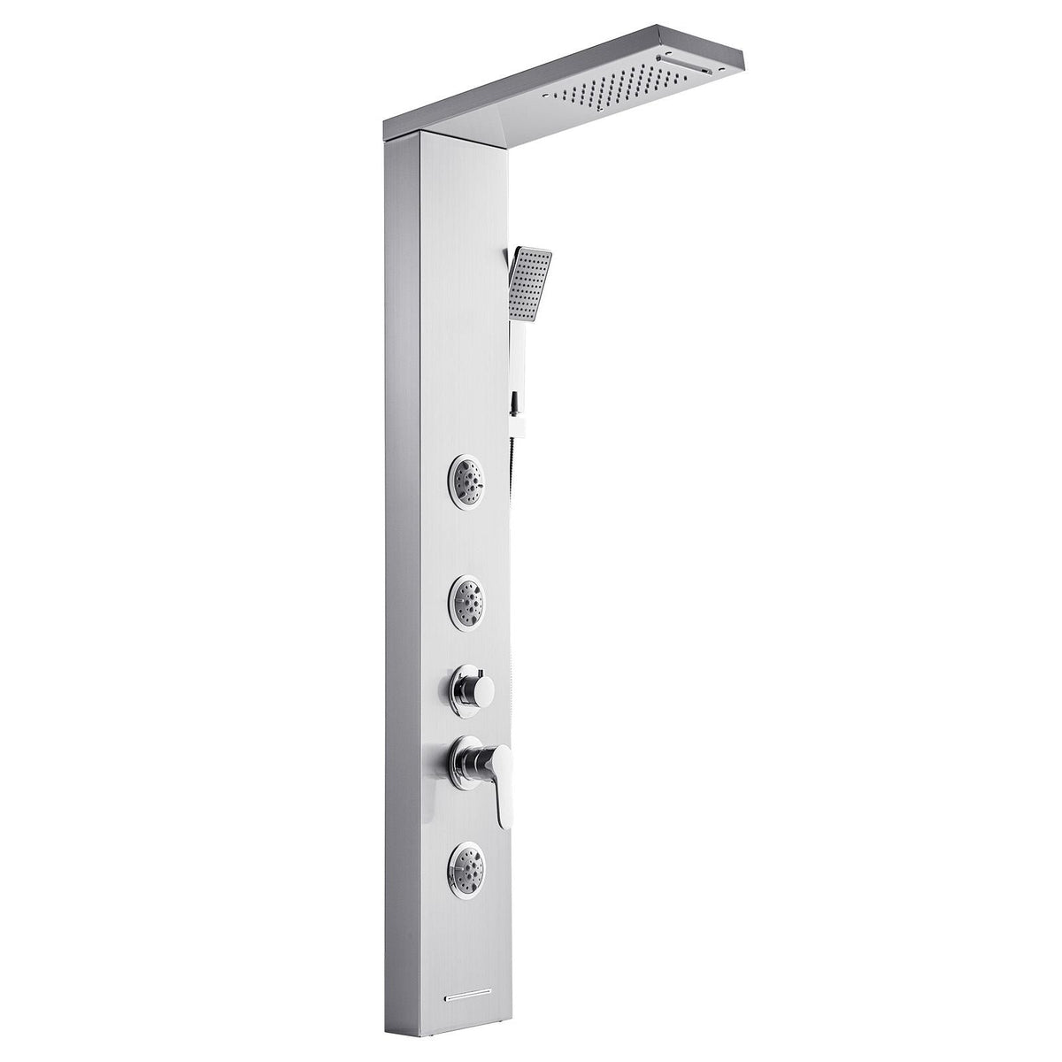 Shower Panel Tower System with Rainfall Waterfall Shower Head, 53 in Brushed Stainless Steel Shower Column, 5-Function Faucet, Wall-Mount Rain Massage System with 3 Body Jet, Handheld, Tub Spout