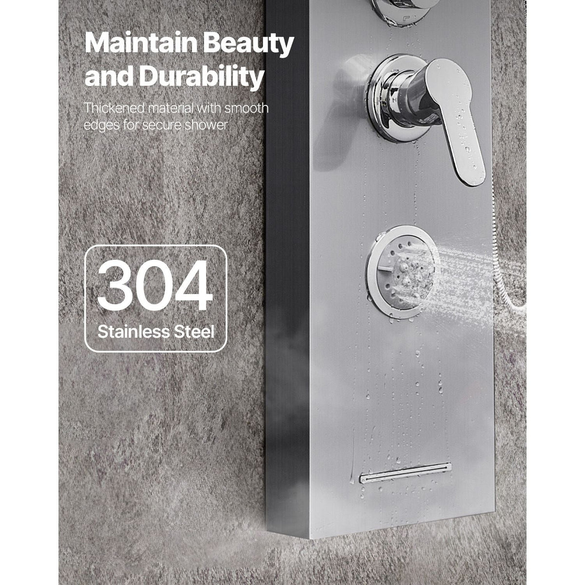 Shower Panel Tower System with Rainfall Waterfall Shower Head, 53 in Brushed Stainless Steel Shower Column, 5-Function Faucet, Wall-Mount Rain Massage System with 3 Body Jet, Handheld, Tub Spout