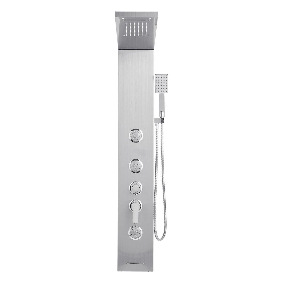 Shower Panel Tower System with Rainfall Waterfall Shower Head, 53 in Brushed Stainless Steel Shower Column, 5-Function Faucet, Wall-Mount Rain Massage System with 3 Body Jet, Handheld, Tub Spout