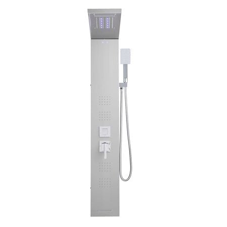 Shower Panel Tower System with Rainfall Waterfall Shower Head, LED, 53 in Brushed Stainless Steel Shower Column, 5-Function Faucet, Wall-Mount Rain Massage System, with Handheld and Tub Spout