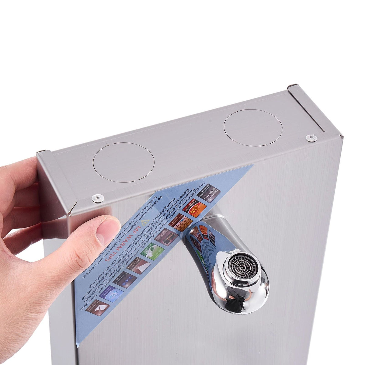 Shower Panel Tower System with Rainfall Waterfall Shower Head, LED, 53 in Brushed Stainless Steel Shower Column, 5-Function Faucet, Wall-Mount Rain Massage System, with Handheld, Tub Spout