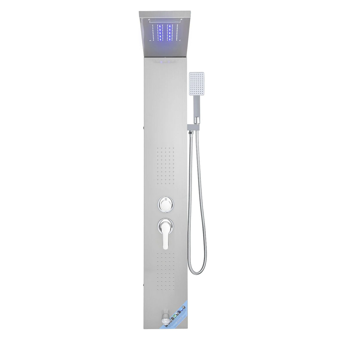 Shower Panel Tower System with Rainfall Waterfall Shower Head, LED, 53 in Brushed Stainless Steel Shower Column, 5-Function Faucet, Wall-Mount Rain Massage System, with Handheld, Tub Spout