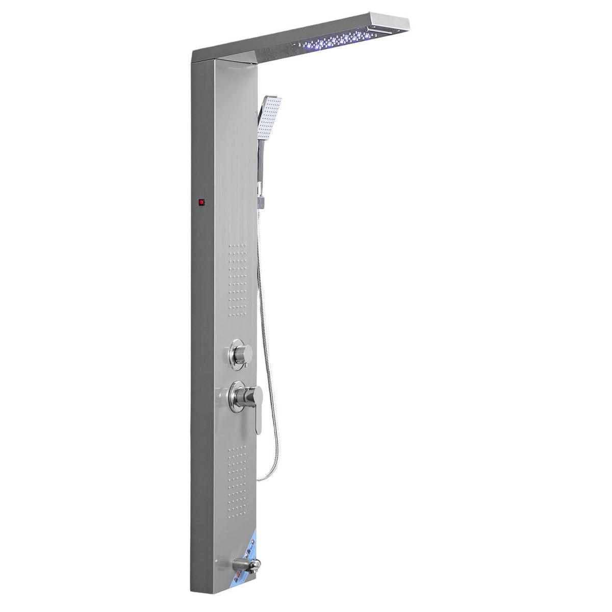 Shower Panel Tower System with Rainfall Waterfall Shower Head, LED, 53 in Brushed Stainless Steel Shower Column, 5-Function Faucet, Wall-Mount Rain Massage System, with Handheld, Tub Spout