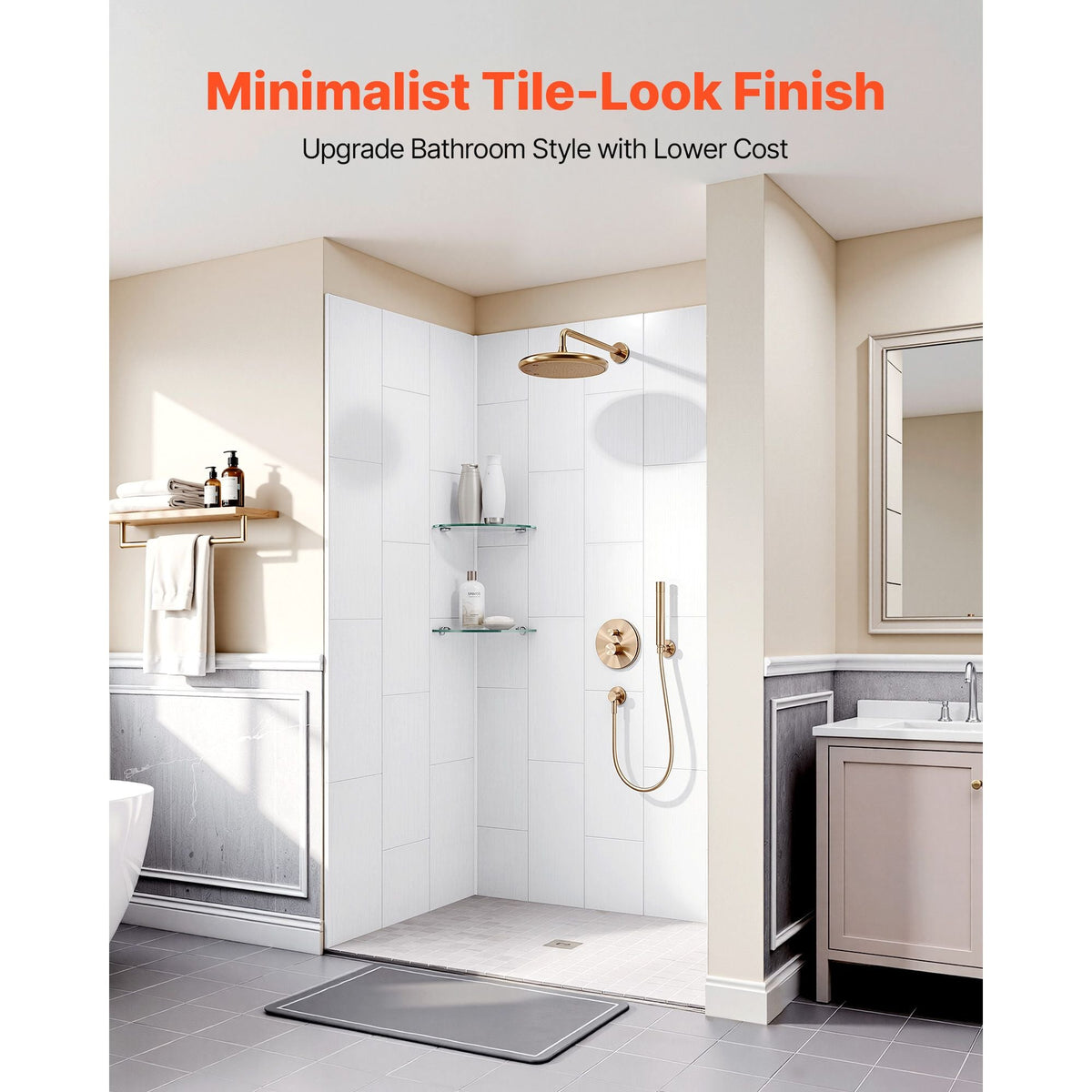 Shower Wall Panels, 60" W x 36" D x 75" H, 0.14" (3.5 mm) Thick, 3-Panel Waterproof SMC Shower Surround Kit, Quick Install and Trimmable Bathroom Tub Wall Panel Surround Kit with 4 Glass Shelves