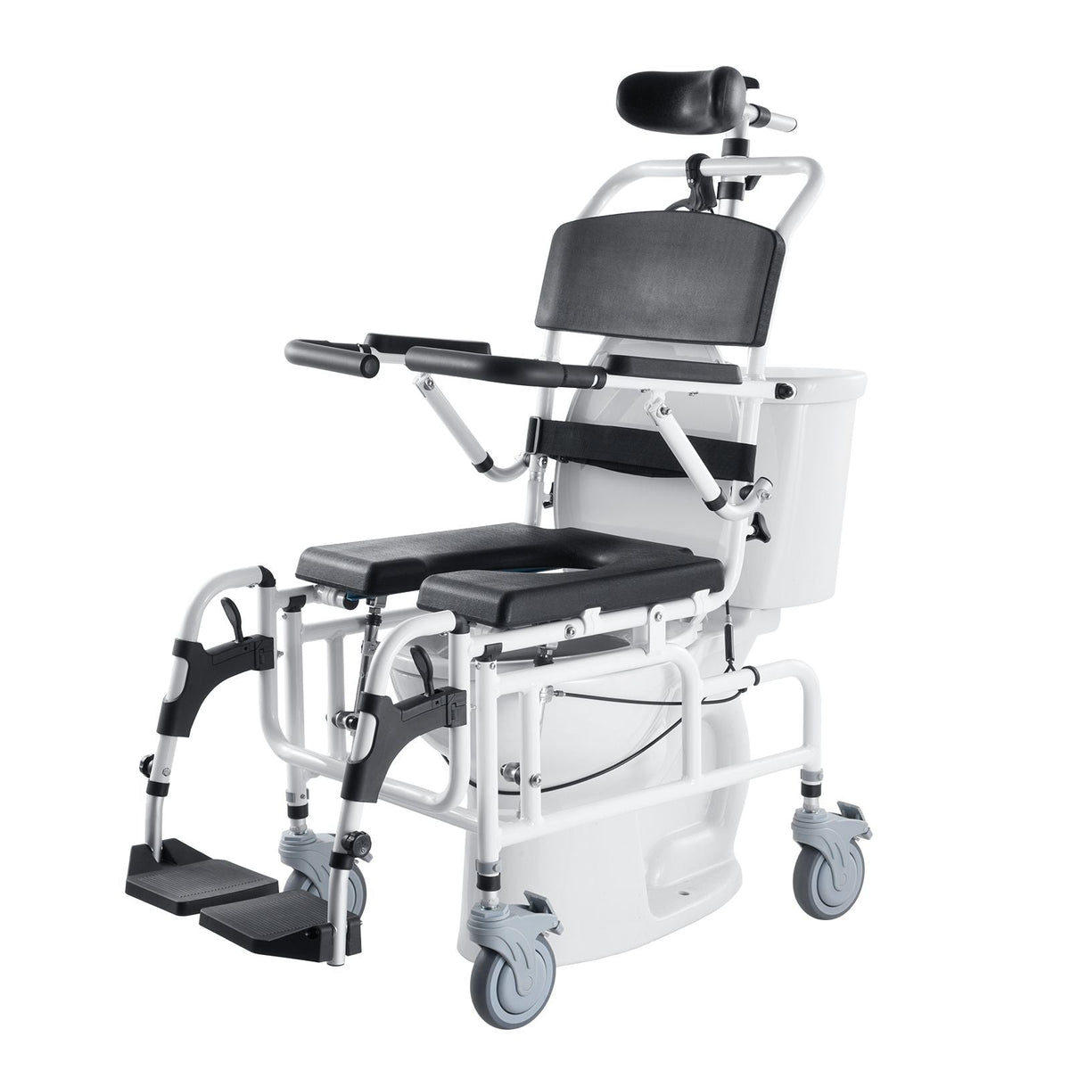 Shower Wheelchair, 17.5in Width Aluminum Alloy Bathroom Wheelchair for Inside Shower, Adjustable Rolling Shower Chair w/ Brake for Disabled Adult, 300 lbs Capacity Shower Transport Chair