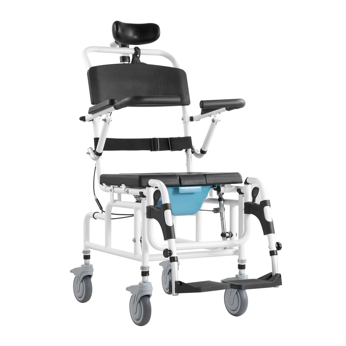 Shower Wheelchair, 17.5in Width Aluminum Alloy Bathroom Wheelchair for Inside Shower, Adjustable Rolling Shower Chair w/ Brake for Disabled Adult, 300 lbs Capacity Shower Transport Chair