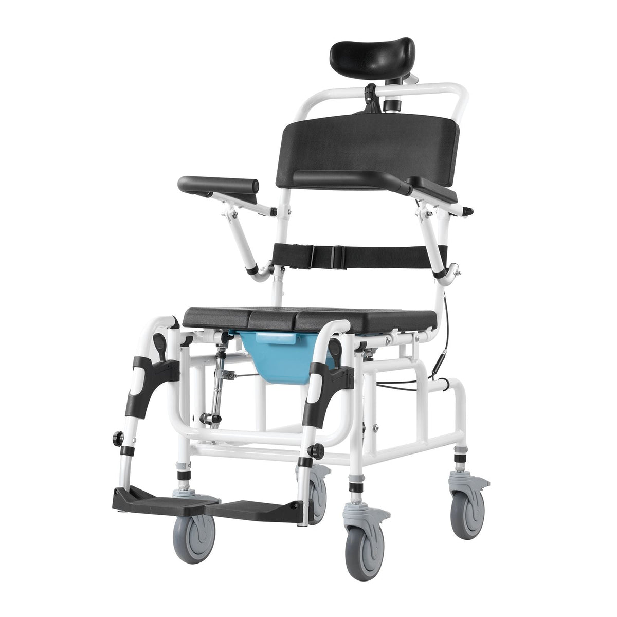 Shower Wheelchair, 17.5in Width Aluminum Alloy Bathroom Wheelchair for Inside Shower, Adjustable Rolling Shower Chair w/ Brake for Disabled Adult, 300 lbs Capacity Shower Transport Chair