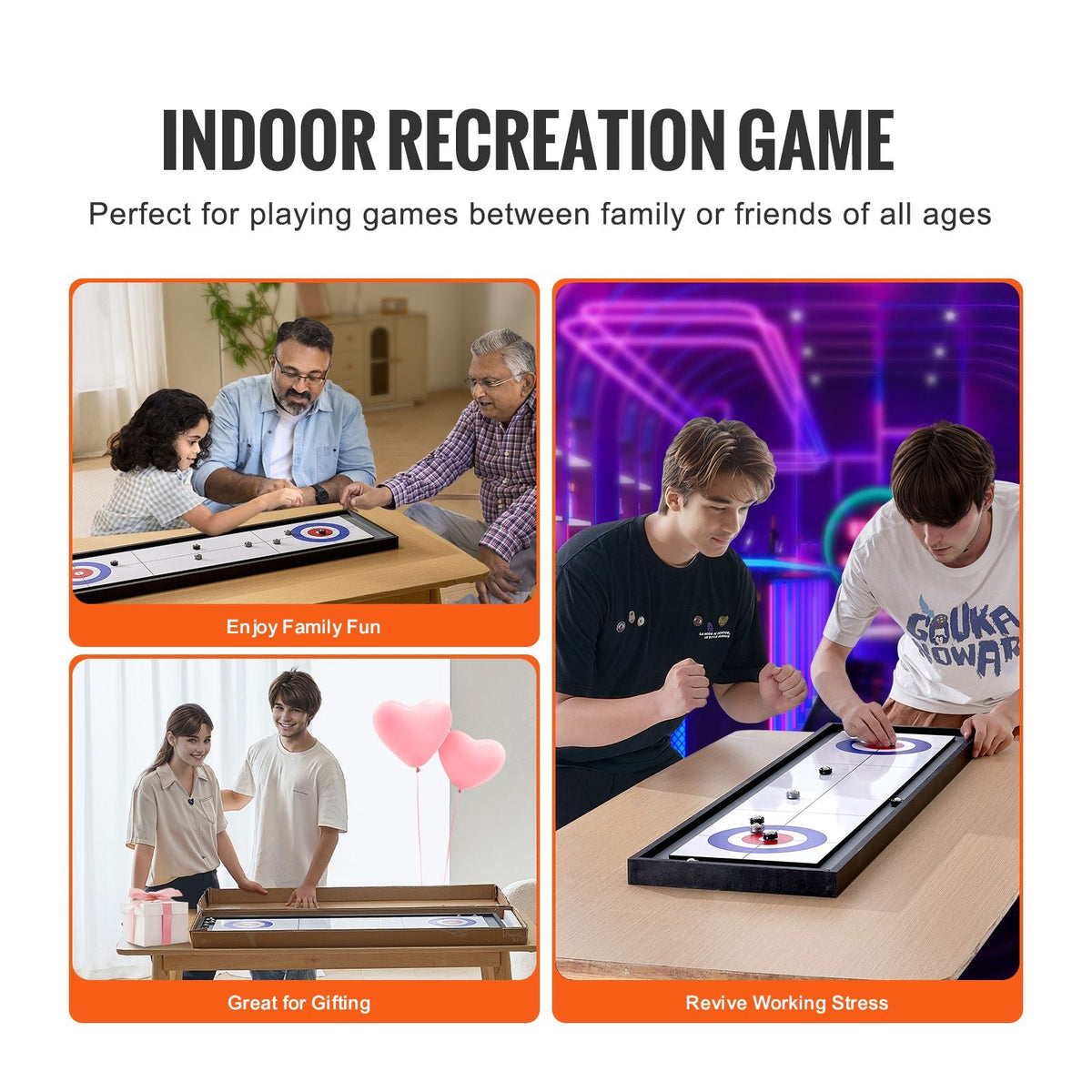 Shuffleboard and Curling 2 in 1 Board Games, 45" Portable Tabletop Set, Two Sided Tabletop Shuffleboard with 8 Rolling Pucks, Shuffleboard and Curling Combo Game Set for Kids and Family