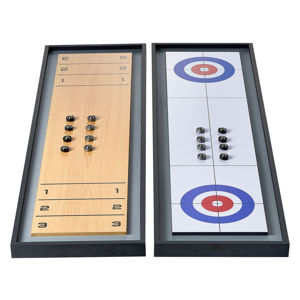Shuffleboard and Curling 2 in 1 Board Games, 45" Portable Tabletop Set, Two Sided Tabletop Shuffleboard with 8 Rolling Pucks, Shuffleboard and Curling Combo Game Set for Kids and Family