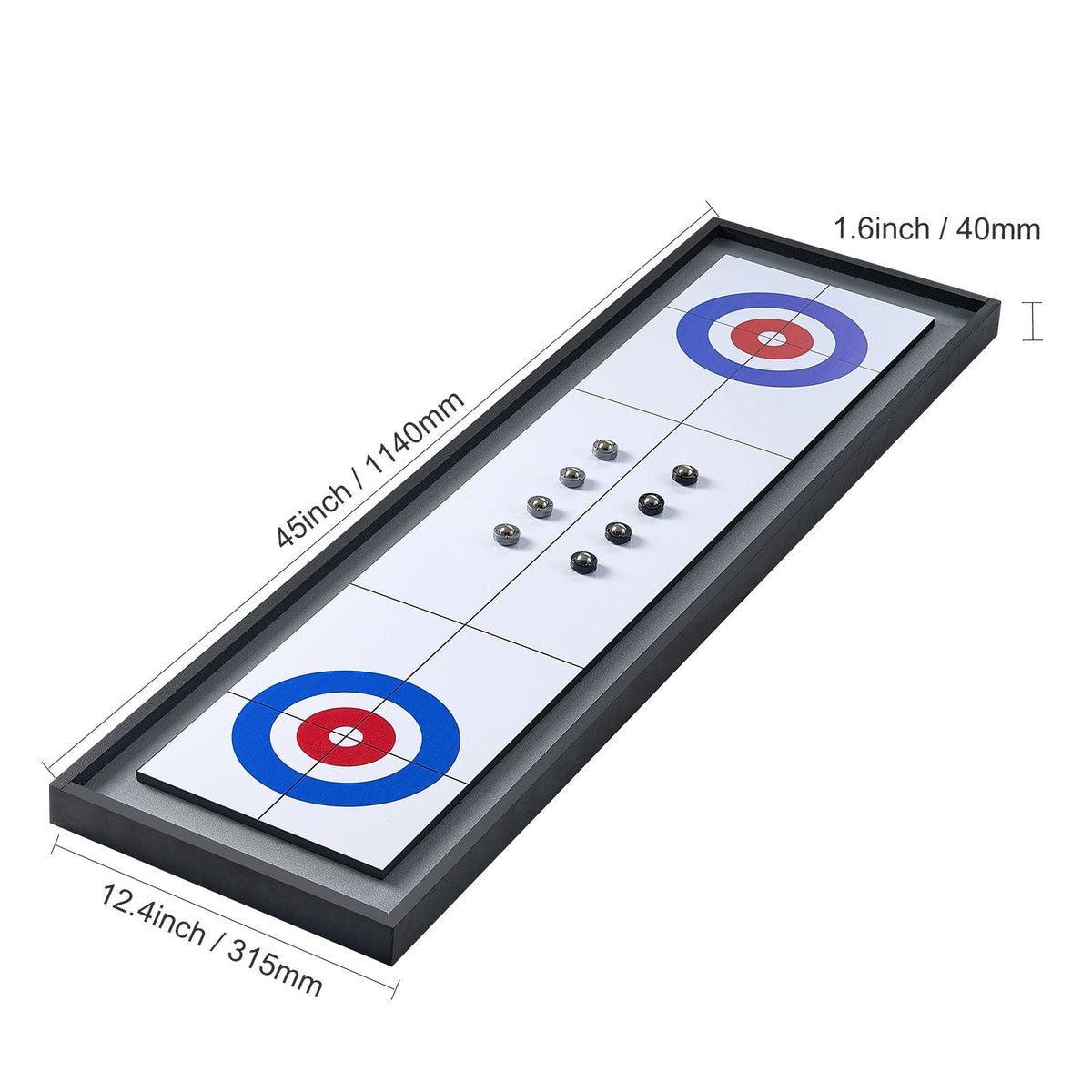 Shuffleboard and Curling 2 in 1 Board Games, 45" Portable Tabletop Set, Two Sided Tabletop Shuffleboard with 8 Rolling Pucks, Shuffleboard and Curling Combo Game Set for Kids and Family